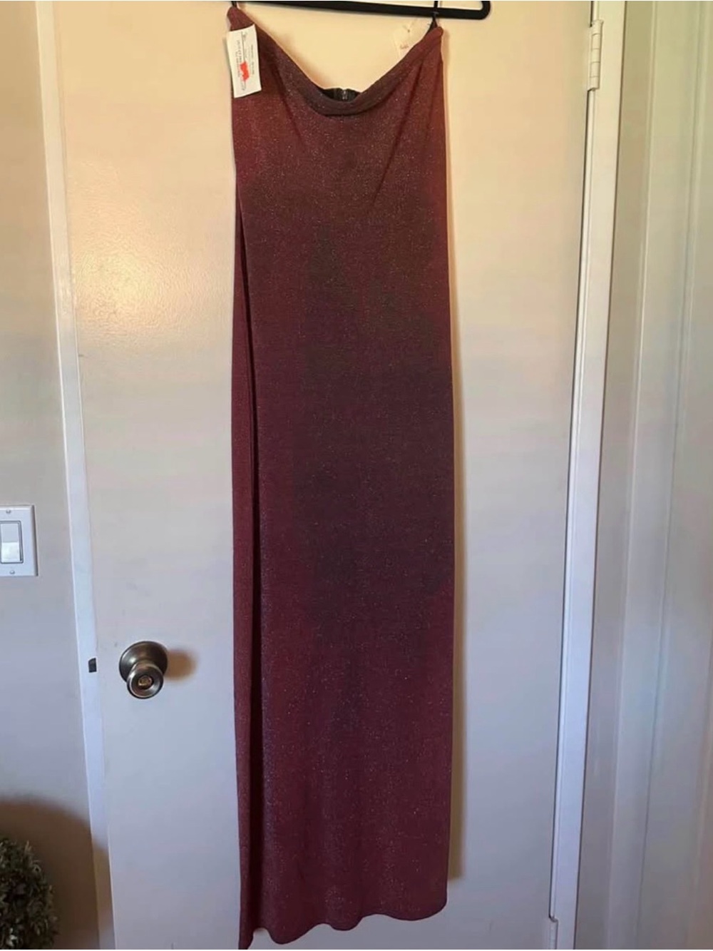 Jessica McClintock Sparkle Strapless Maxi Dress in Wine